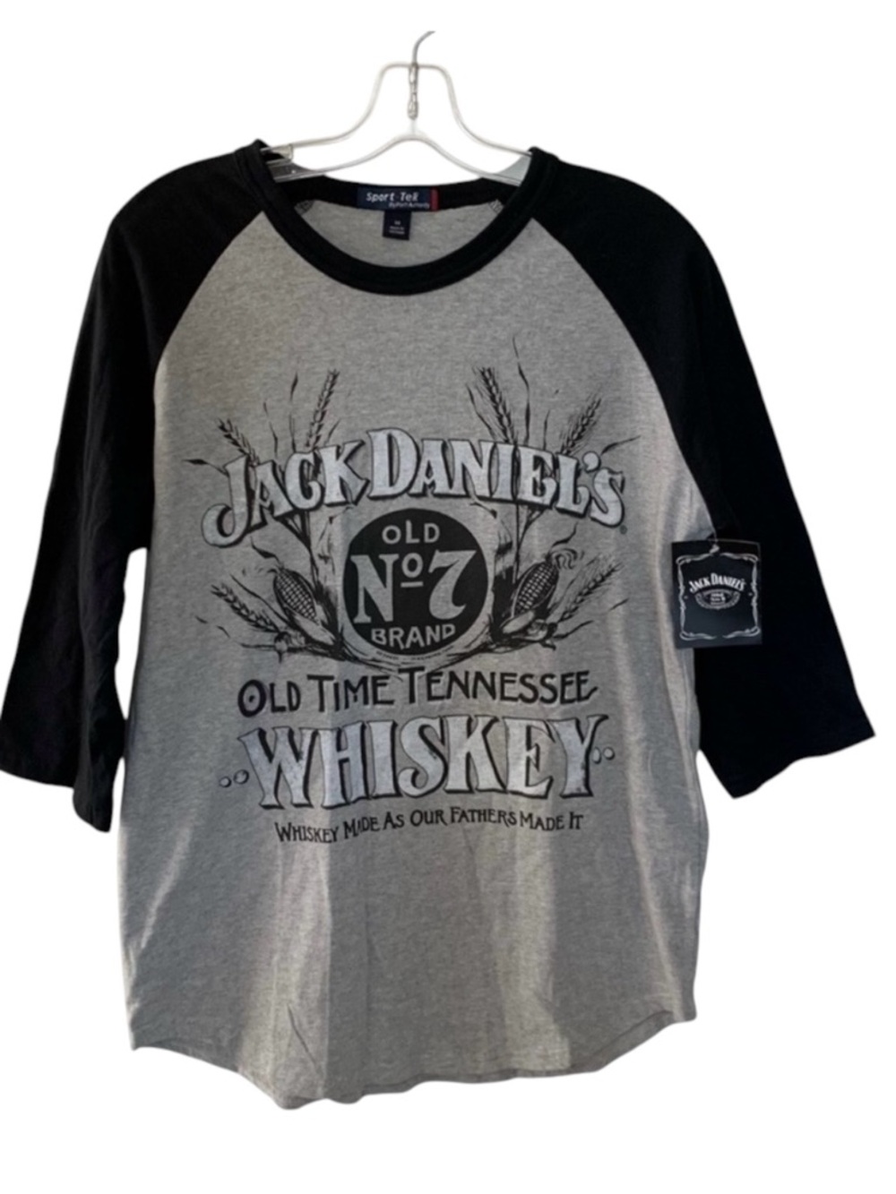 Jack Daniels Whisky Men’s XL Raglan T Shirt Grey and Black Licensed